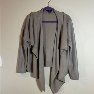Stylish Tan Cardigan with mixed knit and faux leather-like Sleeves